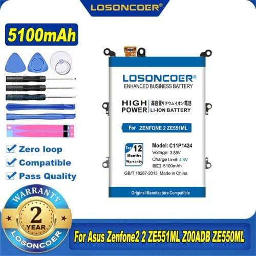 100% Original LOSONCOER 4950mAh C11P1424 Battery For Asus Zenfone 2 ZE551ML ZE550ML 5.5inch Z00AD Z00ADB Z00A Z008D