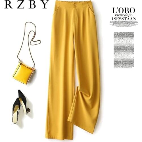 Spring Summer Women Elastic Waist Wide Leg Solid Pants Loose Casual High Waist Long Trousers Ladies Chic Female Clothing RZBY441
