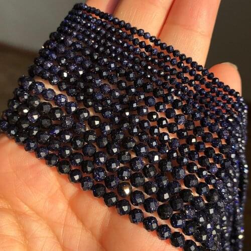2/3/4mm Natural Faceted Blue Sand Stone Round Loose Rondelle Beads For Jewelry Making Diy Bracelet Necklace Accessories 15Inches