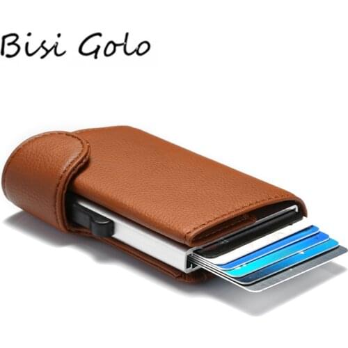 BISI GORO RFID Blocking Wallet Aluminum Box Card Holder Vintage 2020 New Pop Up Card Case Protector Safety Men and Women ID Case