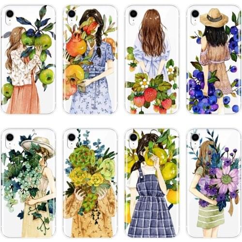 TPU Flower Girl Art Fruits Back Cover For iPhone X XR XS MAX 8 7 6S 6 S Soft Silicone Phone Case For iPhone 8 7 6S 6 S Plus Case
