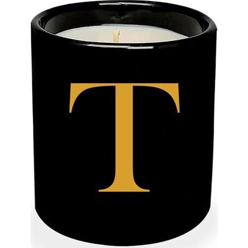 Vivas T Letter Black Ceramic Candle