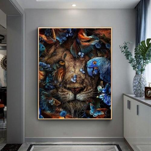 Flower Animal Lion Tiger Deer Leopard Abstract Canvas Painting Wall Art Nordic Print Poster Decorative Picture Living Room Decor