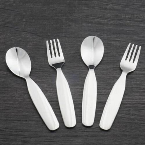 Children Utensil Baby Tableware Set Infant Food Feeding Spoon Fork Stianless Steel Toddler Dinnerware Kids Cutlery 2 Pcs/set