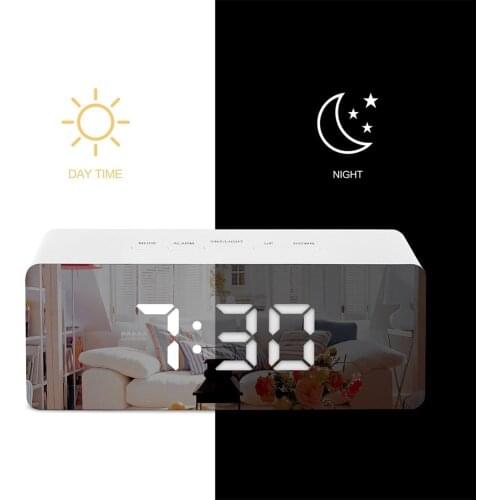 LED Mirror Alarm Clock Digital Snooze Table Clock Wake Up Light Electronic Large Time Temperature Display Home Decoration Clock