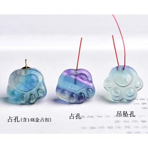 Loose beads fluorite cat foot carved pendant 15MM for DIY jewelry making FPPJ wholesale beads nature