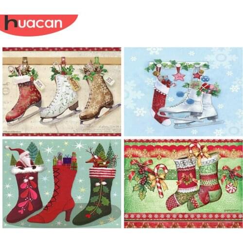 HUACAN Diamond Painting Christmas Boot 5D DIY Diamond Embroidery Mosaic Rhinestones Picture Creative Hobbies