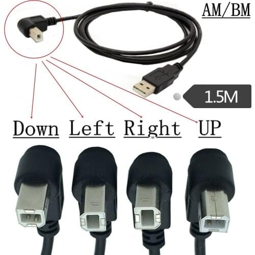 USB A Male to Type B Male 90 degree Up & Down & Left & Right Angled USB 2.0 Printer Scanner Cable 30cm 50cm 150cm 1ft 5 feet