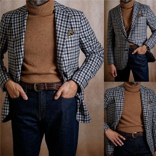 Plaid Fashion 2021 Winter Smart Casual Singal Breasted England Style Wram Top Thick Woolen Winter Man Suit Jacket