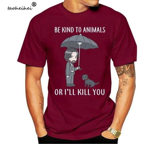 Cool John Wick Keanu Reeves Be Kind To Animals Or I'll Kill You Cartoon Funny T Shirt Men Short Sleeve Round Neck Cotton T-Shirt