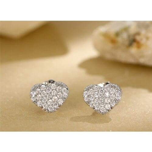 Minimalist Gold Silver Color Earrings Female Luxury Crystal Small Stone Earrings White Zircon Love Heart Stud Earrings For Women