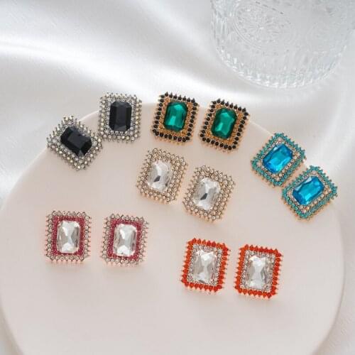 Fashion Square Crystal Earrings. Womens Wedding Party Color Jewelry. Korean Jewelry. Wholesale