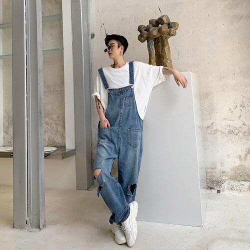 Fashion Mens Jeans Loose Holes Long Trousers Overalls Vintage Washed Loose Casual Pockets B55