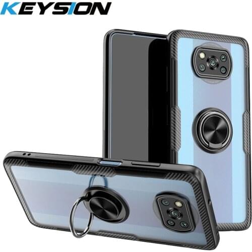 KEYSION Fashion Clear Shockproof Case For POCO X3 NFC X2 M2 Pro Transparent Ring Phone Back Cover for Redmi 9C 9A Note 9 Pro Max