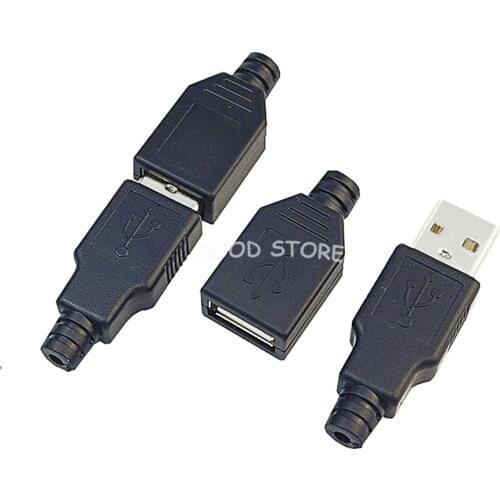 New 10 type a male and female USB 4-pin plug and socket connectors with black plastic case