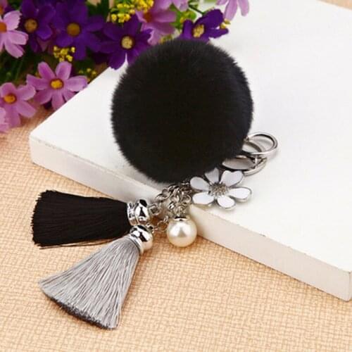 New Korean version of cute ice silk tassel car keychain female bag pendant car key chain key chain plush birthday gift