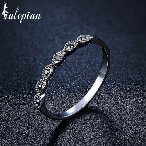 Iutopian Brand New Arrival Vintage Jewelry Anti Allergy Simple and delicate Ring with Black Crystal for Women #RB0091