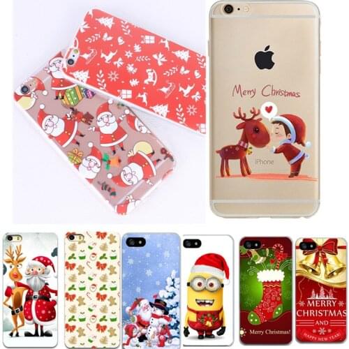 New Year Merry Christmas Case For iPhone X XS 7 8 Plus 8 6 6S Santa Claus Elk Snowman Tree Soft TPU For iPhone 5 5S SE Cover