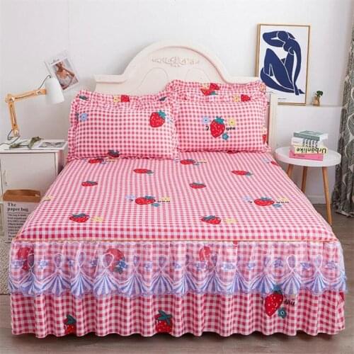 Pink Plaid Cute Collocation Ed Skirt Home Textile Bedding 3pcs/set(1Bed Skirt + 2pcs Pillowcase) Bed Sheet King/Quee Size F0547