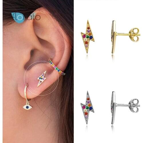 925 Silver Ear Needle Prevent Allergy Stud Earring Lightning Earrings for Women Colorful CZ Crystal Earrings Girls Jewelry Gifts