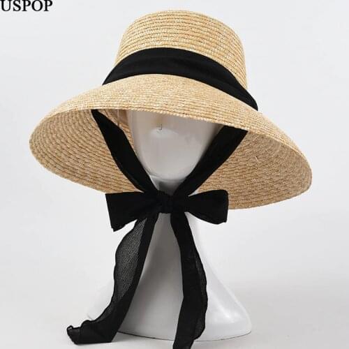 USPOP New French Style Women Straw Sun Hats Summer Wide Brim Lace-up Beach Hats