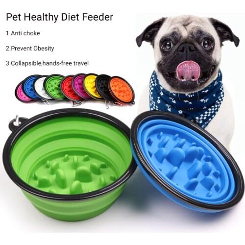 Collapsible Sillicone Pet Slow Feeder Anti Choke Prevent Obesity Healthy Diet Feed Dish For Dog Cat Outdoors Travel Water Bowl
