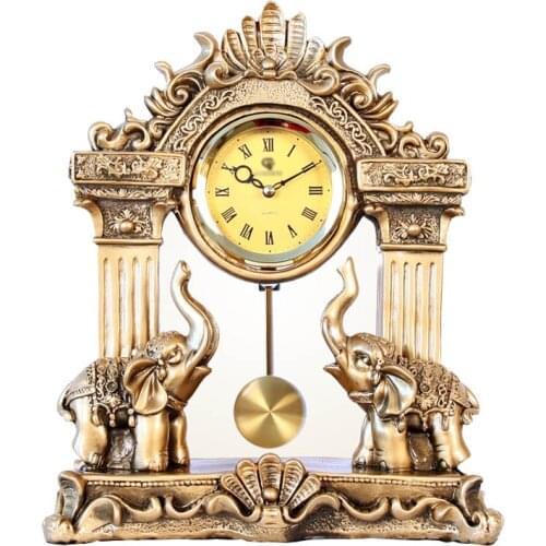 Silent mantel clock house elephant pendulum vintage quartz table clock living room creative table sculptures room