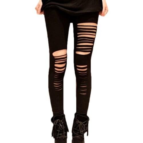 Women Lady Punk Hole Ripped Slit Split Leggings Party Gothic Pants Hot Selling