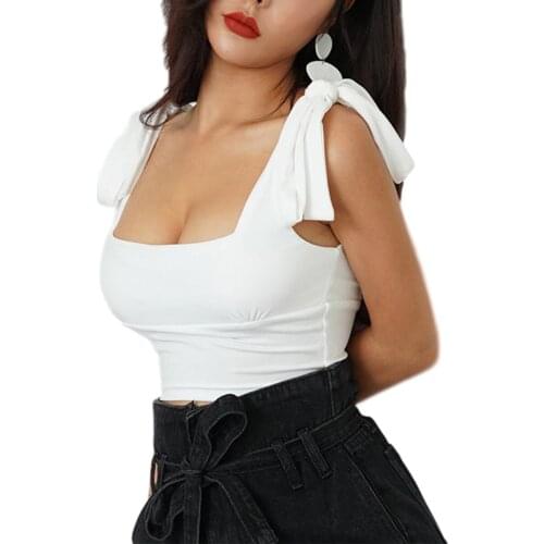 Womans Sexy Solid Camisoles Crop Top Square Collar Backless Midriff-baring Lace-up Slim Sling Waistcoat Party Club Streetwear