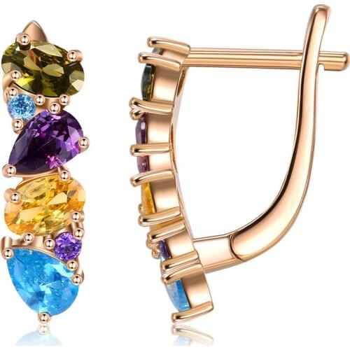 ZEMIOR Stud Earrings For Women With Fashion Four Color Cubic Zirconia Arrangement Anniversary Party Fine Jewelry The New Listing