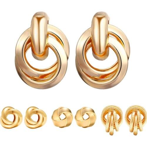 Simple Women Twisted Circles Geometric Dangle Ear Stud Earrings Jewelry Gift