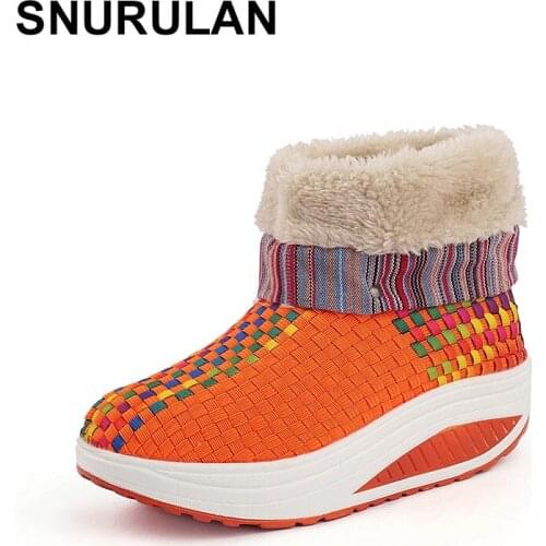 SNURULAN Women winter boots fashion designer woven boot for GIRLS Womens warm winter shoes non-slip rubber sole on the platform