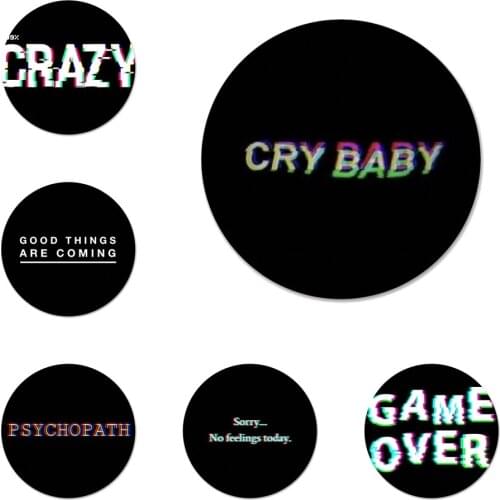 Text on a black background Icons Pins Badge Decoration Brooches Metal Badges For Clothes Backpack Decoration 58mm