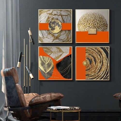 Golden Orange Geometric Wall Art Canvas Abstract Painting Nordic Posters and Prints Wall Pictures for Living Room Home Decor