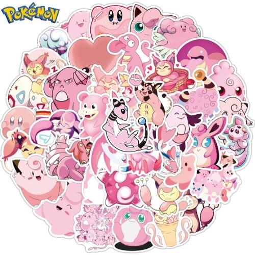 10/50PCS Pink Anime Pokemon Stickers Cartoon Kawaii Pikachu Girls Kids Laptop Luggage Skateboard Guitar Waterproof Sticker Toys