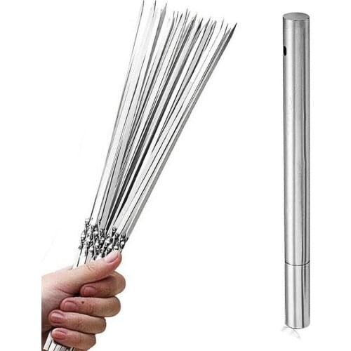 20pcs Skewers For Barbecue Reusable With Storage Tube Grill Stainless Steel Skewers Shish Kebab BBQ Camping Flat Forks Gadgets