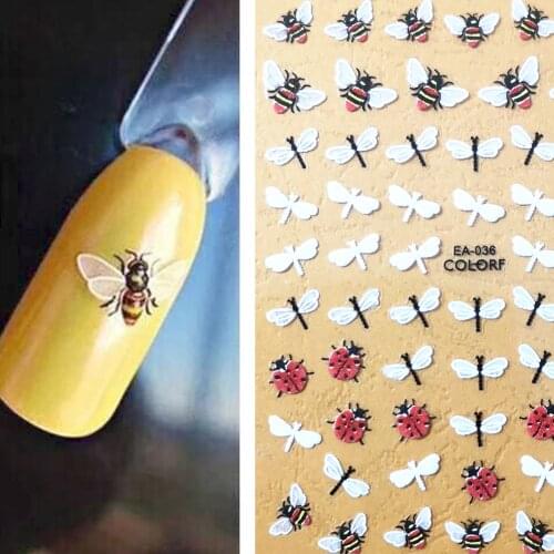 3d nail sticker Newest EA series 036 bee design back glue enchased decal decoration tools for nail manicure