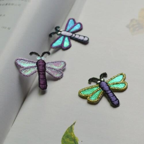 5 Piece/lot Purple Mini Butterfly Dragonfly Patch for Clothing Sew Applique for Bags Shoes Clothes Sticker Iron On Patch