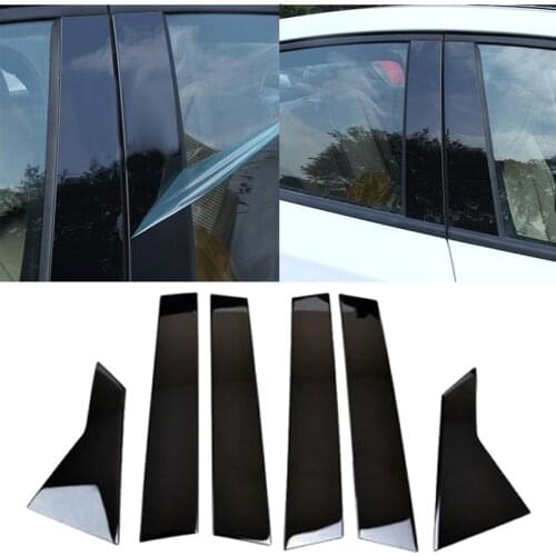 6pcs Black Casement Pillar Posts Trim Cover Set For Honda Civic 2016-2018 Car Window Pillar Middle Column Post Trim Cover