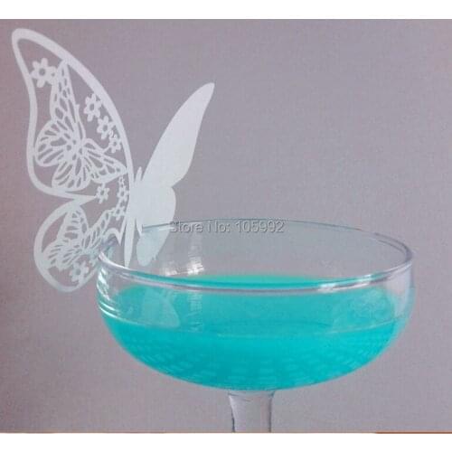 White butterfly Laser cut wedding cup card place cards escort card on goblet party decoration 108pcs/lot
