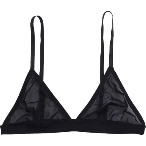 Black Bra Women Mesh Semi Sheer Hollow Out Adjustable Straps Wire-free Bralettes Female Soft Breathable Underwears Lady