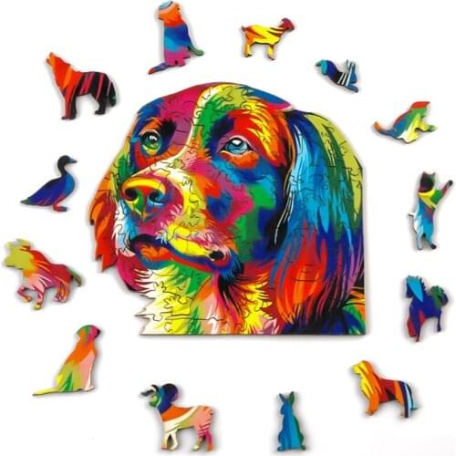 Rainbow Wooden Jigsaw Adults Puzzle Dog Animal Shaped DIY Wooden Puzzles For Children Educational Toys Wood Puzzle Crafts Gifts