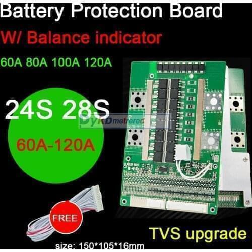 DYKB 24S 28S Lifepo4 3.2V Li-ion 3.7V Lithium Battery Protection Board BMS 60A 80A 100A 120A balance indicator FOR Electric car