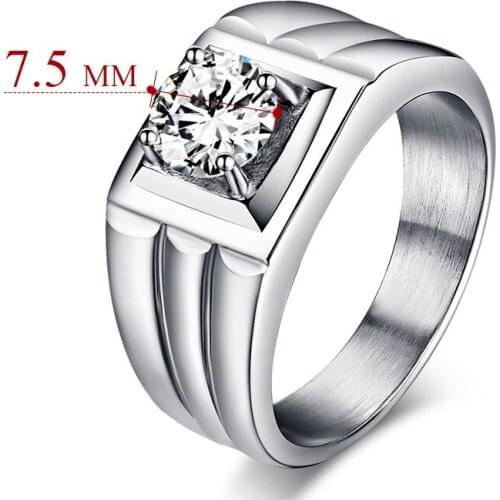 EAMIOR New Trendy Charm 8 mm Stainless Steel Rhinestone Men Ring Wedding Band Couple Lover Jewelry Europe America Valentine Gift