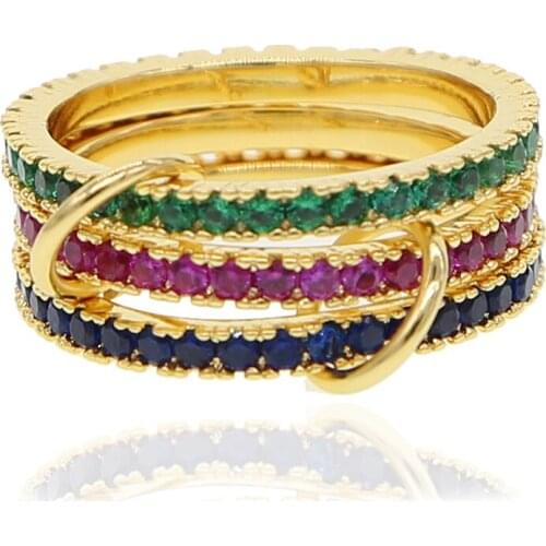 Hot sale new korean style 3pcs rings set fashion rainbow aaa cubic zirconia cz rings vintage gold color women finger jewelry