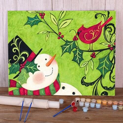 Bird And Snowman Painting By Numbers Complete Kit Oil Paints 50*70 Canvas Painting Decorative Paintings Kids Drawing