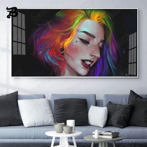 Canvas Painting Wall Art Figure Oil Painting Red Lip Cartoon Drawing Portrait Posters and Prints for Living Room Home Decoration
