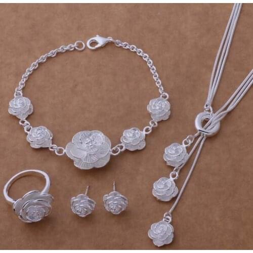AS262 Hot Wholesale Free Shipping 925 Jewelry Popular Jewelry Sets Bracelet 030 + Necklace 497 + Earring 283 + Ring 206 /dsyamkf