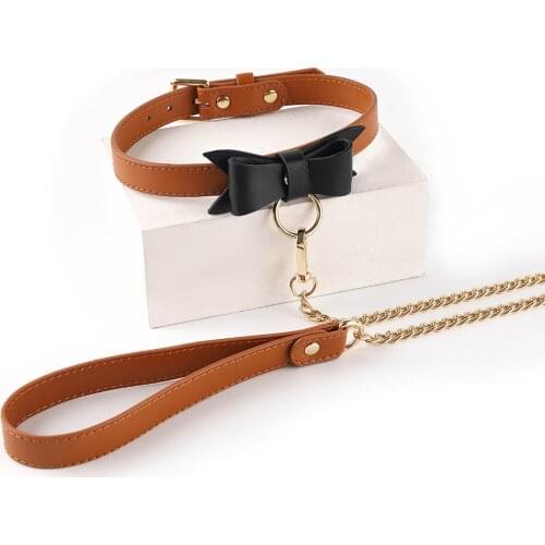 Leather Collars Choker with Long Chain Detachable Leash for Women Men BDSM Sex Toy Neck Collar Leather Bondage Adult Games
