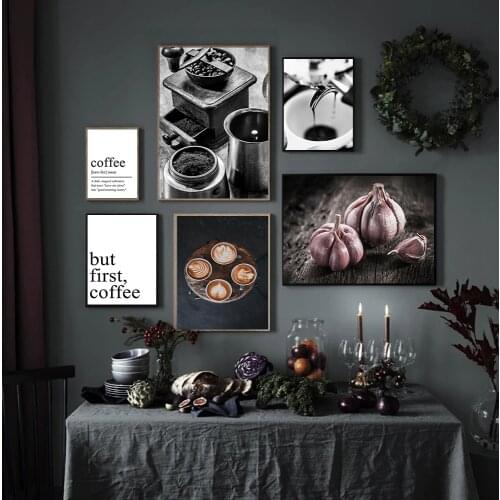 Kitchen Art Latte Decor Posters But First Coffee Quote Print Black and White Wall Art Canvas Painting Picture For Dining Hall